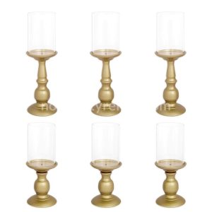 Metal Pillar Candle Holders with Hurricane Glass Included